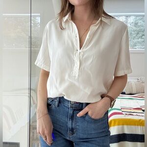 ATM silk ivory Short Sleeve Button-Up Shirt medium